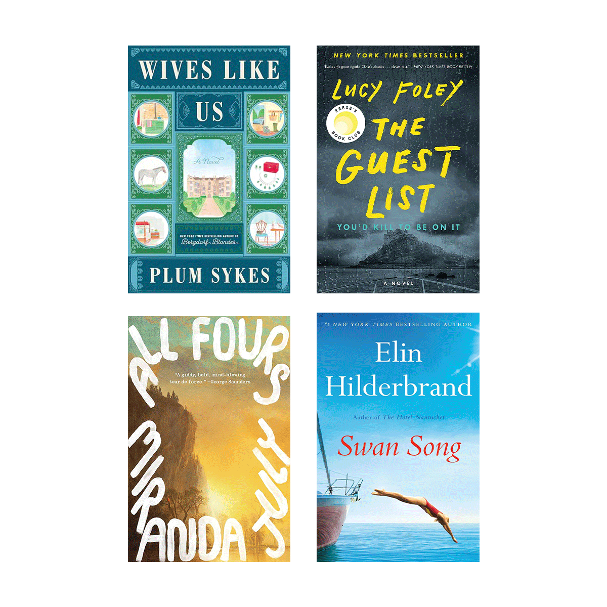 Book recommendations from The Margaux Team: Wives Like Us, The Guest List, All Fours and Swan Song
