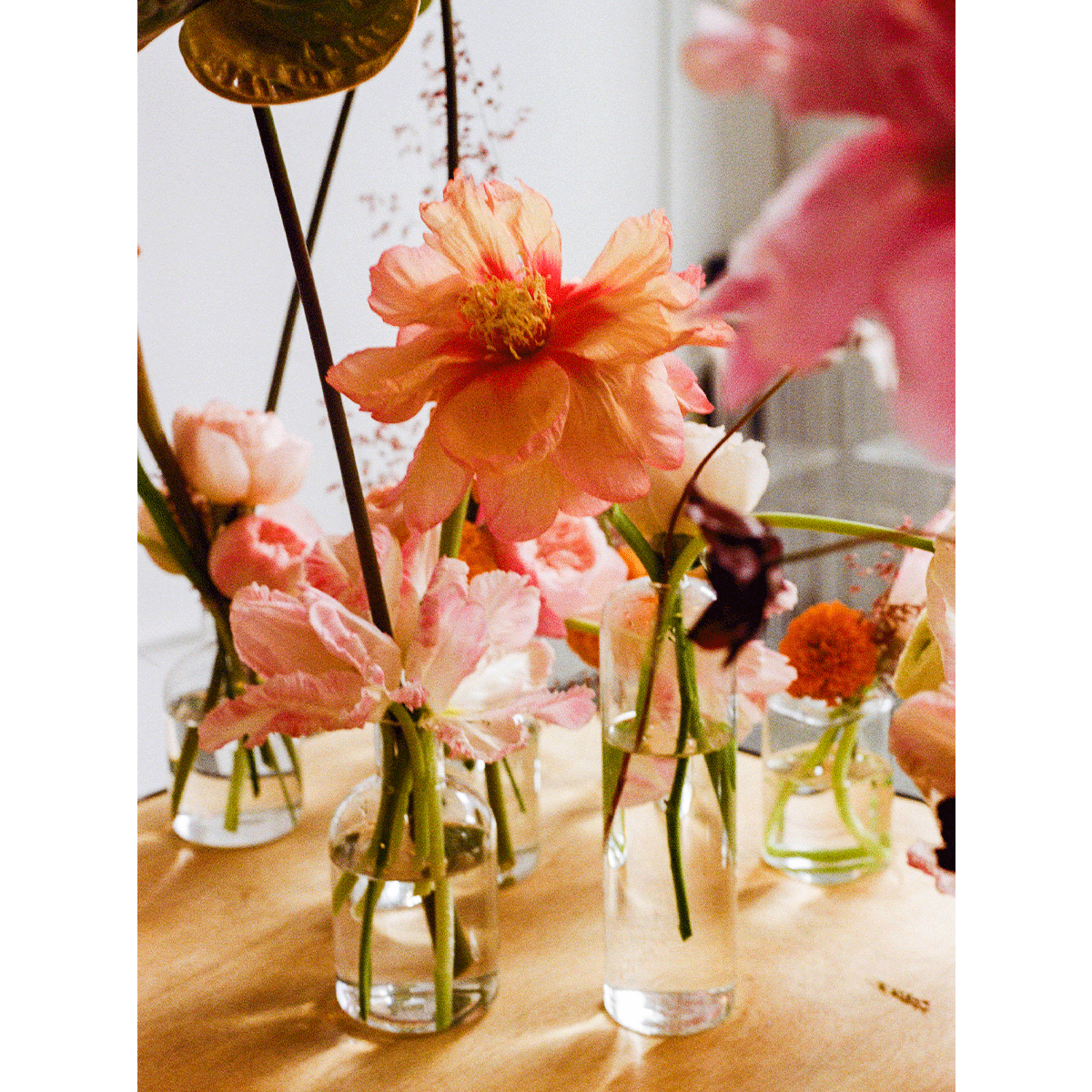 Pink and orange flower arrangements
